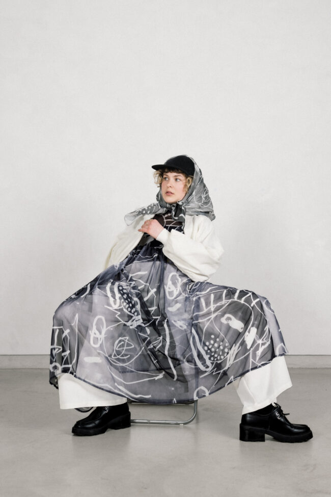 Maxi Kleid Mesh Print Fruits invert